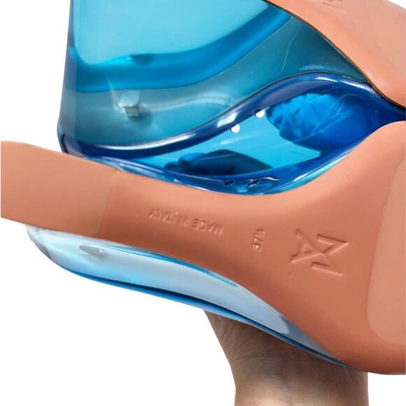NEW Amina Muaddi Ane Pointed Toe PVC Glass Patent Wedges Heels Blue US 7.5 - Picture 11 of 13